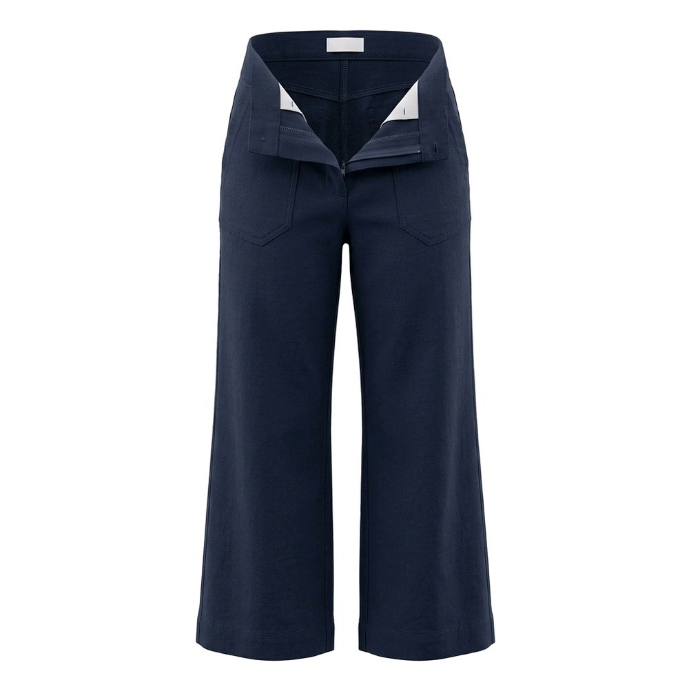 Maeve Anthropologie Navy Blue Wide Leg Utility Linen Blend Pants Size 4P Petite